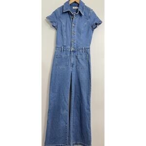 NEW Rollas Sailor Denim Jumpsuit 8 / Small Wide Leg One Piece Short Sleeve